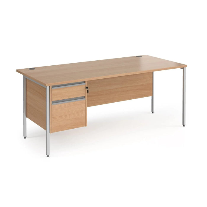 Straight Desk with Beech Coloured MFC Top and Silver H-Frame Legs and 2 Lockable Drawer Pedestal Contract 25 1800 x 800 x 725mm