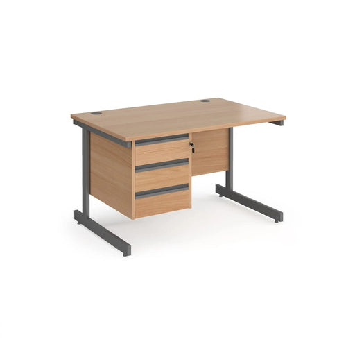 Straight Desk with White MFC Top and Graphite Frame Cantilever Legs and 3 Lockable Drawer Pedestal CC14S3-G-WH 1400 x 800 x 725mm