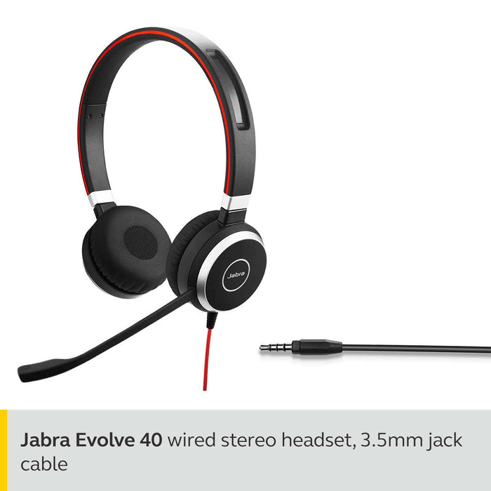 Jabra Evolve 40 Wired Stereo Telephone Headset Over the Head With Noise Cancellation With Microphone Black/Silver 3.5mm Jack