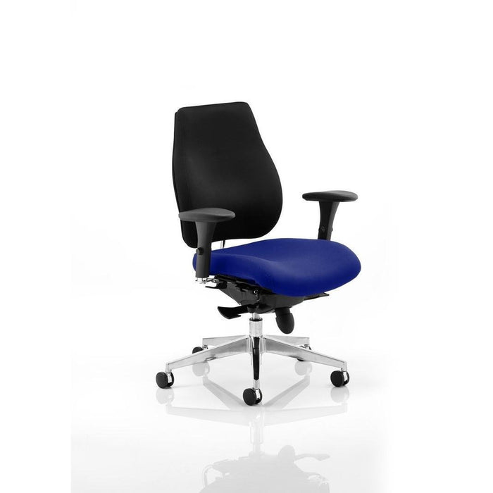 Dynamic Synchro Tilt Posture Chair Multi-Functional Arms Chiro Plus Black Back, Stevia Blue Seat High Back