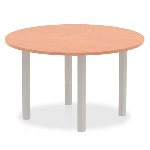 Round Meeting Table Beech MFC Post Legs Silver Impulse 1200 x 1200 x 730mm