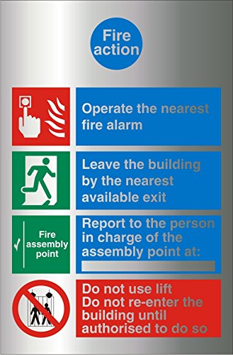 Fire Action Sign Self Adhesive Aluminium 30 x 21 cm