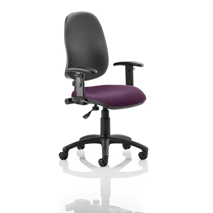 Dynamic Permanent Contact Backrest Task Operator Chair Height Adjustable Arms Eclipse I Black Back, Tansy Purple Seat High Back