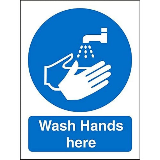 Mandatory Sign Wash Hands Here Plastic Blue, White 20 x 15 cm