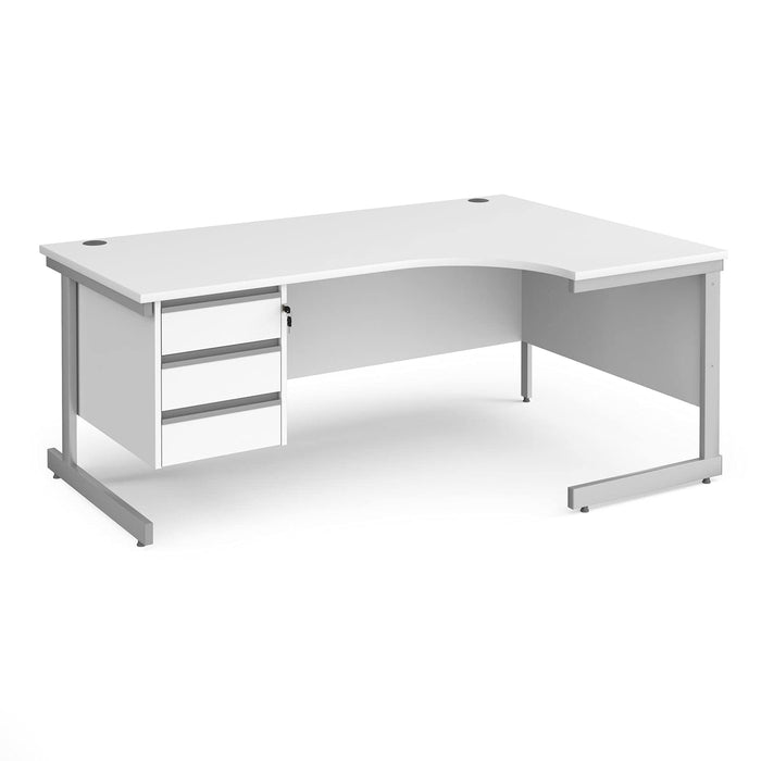 Right Hand Ergonomic Desk with 3 Lockable Drawers Pedestal and Beech Coloured MFC Top with Silver Frame Cantilever Legs Contract 25 1600 x 1200 x 725 mm