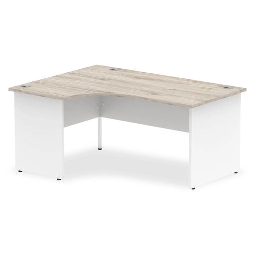 Impulse Left Crescent Office Desk W1600 x D1200 x H730mm Cable Managed Leg Grey Oak Finish White Frame - TT000161