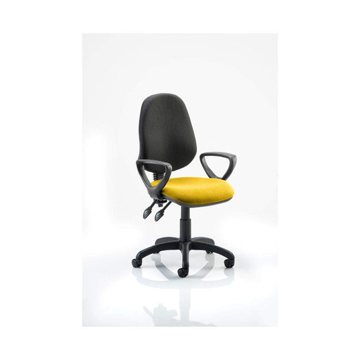 Dynamic Permanent Contact Backrest Task Operator Chair Loop Arms Eclipse II Black Back, Senna Yellow Seat Without Headrest High Back