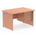 Dynamic Rectangular Office Desk Beech MFC Panel End Leg Beech Colour Frame Impulse 1 x 2 Drawer Fixed Ped 1800 x 800 x 730mm