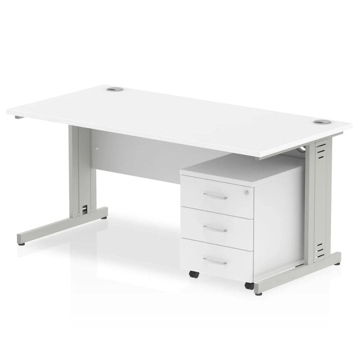 Dynamic Rectangular Straight Desk White MFC Cable Managed Cantilever Leg Silver Frame Impulse 1 x 3 Drawer Mobile Pedestal 1400 x 800 x 730mm