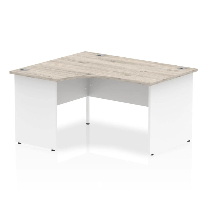 Impulse Left Crescent Office Desk W1800 x D1200 x H730mm Cable Managed Leg Grey Oak Finish White Frame - TT000163