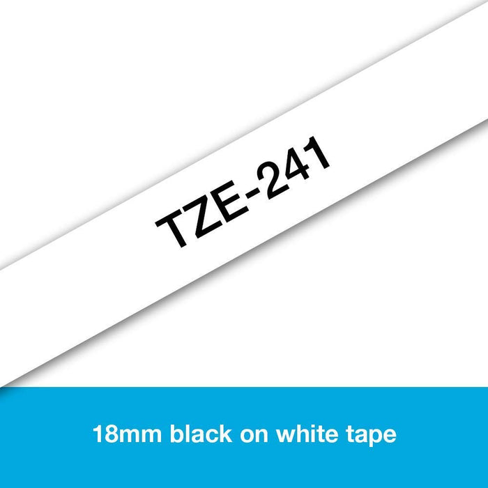 Brother P-touch Labelling Tape Authentic TZe-241 Adhesive Black on White 18 mm x 8 m