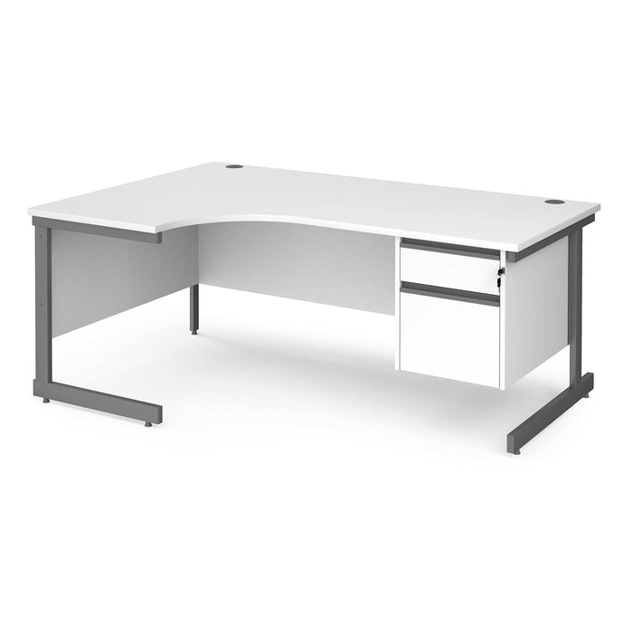 Left Hand Ergonomic Desk with 2 Lockable Drawers Pedestal and Beech Coloured MFC Top with Graphite Frame Cantilever Legs Contract 25 1600 x 1200 x 725 mm