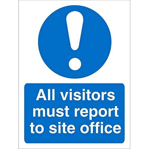 Mandatory Sign All Visitors Report to Site Office Plastic Blue, White 20 x 15 cm