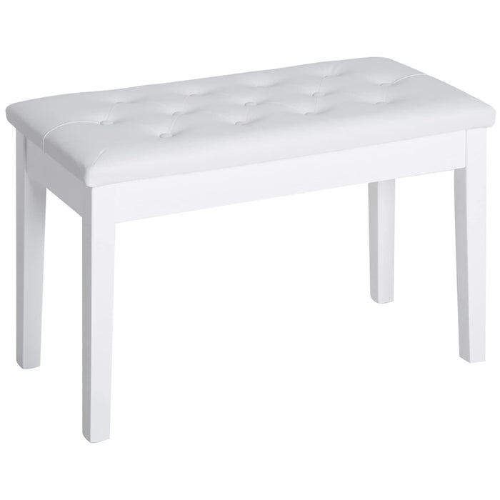 HOMCOM 1 Seat Storage Piano Bench 4 Legs Rubberwood, Composite Board, PU (Polyurethane) White