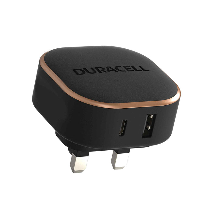 Duracell - Power adapter - 23 Watt - PD, QC 3.0 - 2 output connectors (USB, 24 pin USB-C) - black - United Kingdom