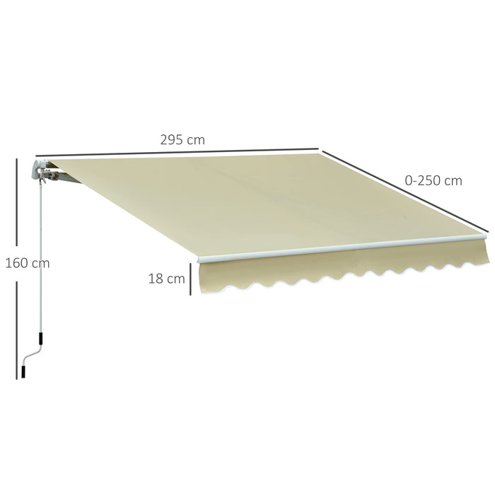 OutSunny Manual Retractable Awning, 3x2.5 m-Ivory White