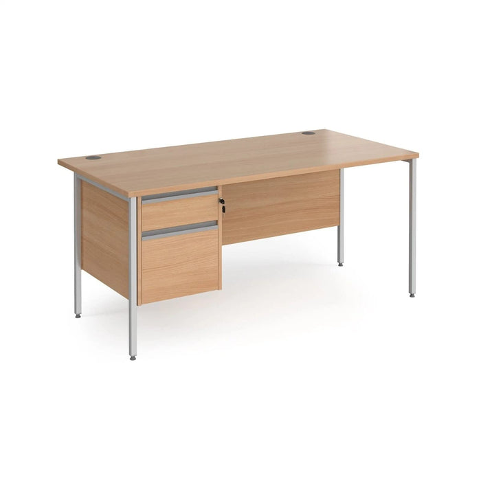 Straight Desk with Beech Coloured MFC Top and Silver H-Frame Legs and 2 Lockable Drawer Pedestal CH16S2-S-B 1600 x 800 x 725mm