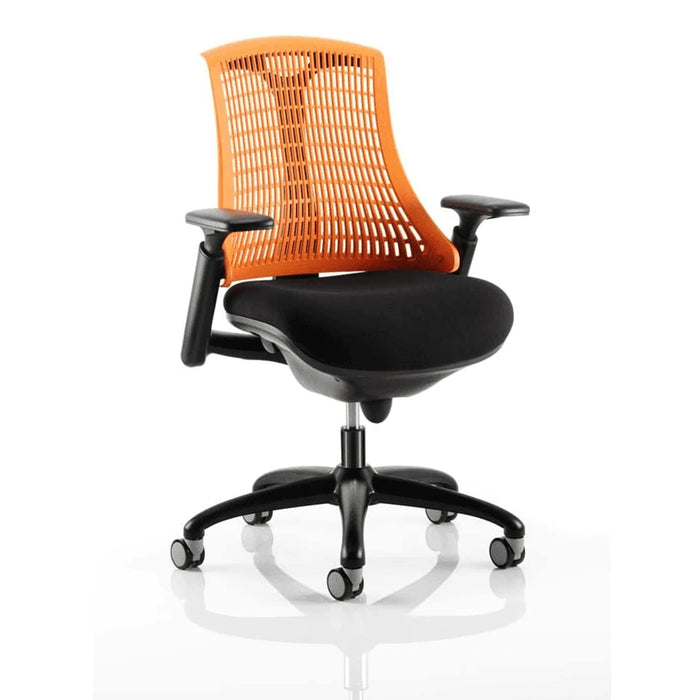 Dynamic Synchro Tilt Task Operator Chair Height Adjustable Arms Flex Orange Back, BLack Seat, Black Frame Without Headrest Medium Back