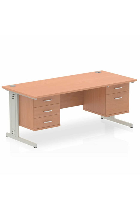 Dynamic Rectangular Office Desk Walnut MFC Cable Managed Cantilever Leg White Frame Impulse 1 x 2 Drawer Fixed Ped 1600 x 800 x 730mm