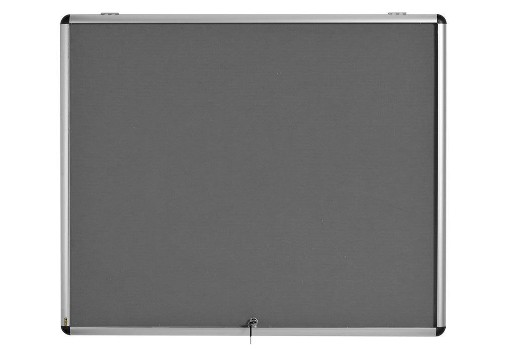 Bi-Office Enclore Fire Retardant Lockable Notice Board Non Magnetic 15 x A4 Wall Mounted 114.2 (W) x 95.3 (H) cm Grey