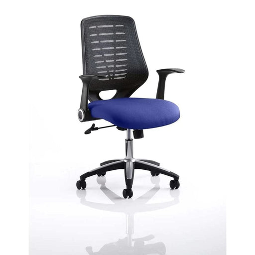 Dynamic Tilt & Lock Task Operator Chair Folding Arms Relay Black Back, Stevia Blue Seat Without Headrest Medium Back