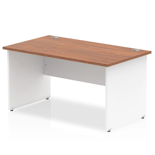 Impulse Straight Office Desk W1400 x D800 x H730mm Panel End Leg Walnut Finish White Frame  - TT000007