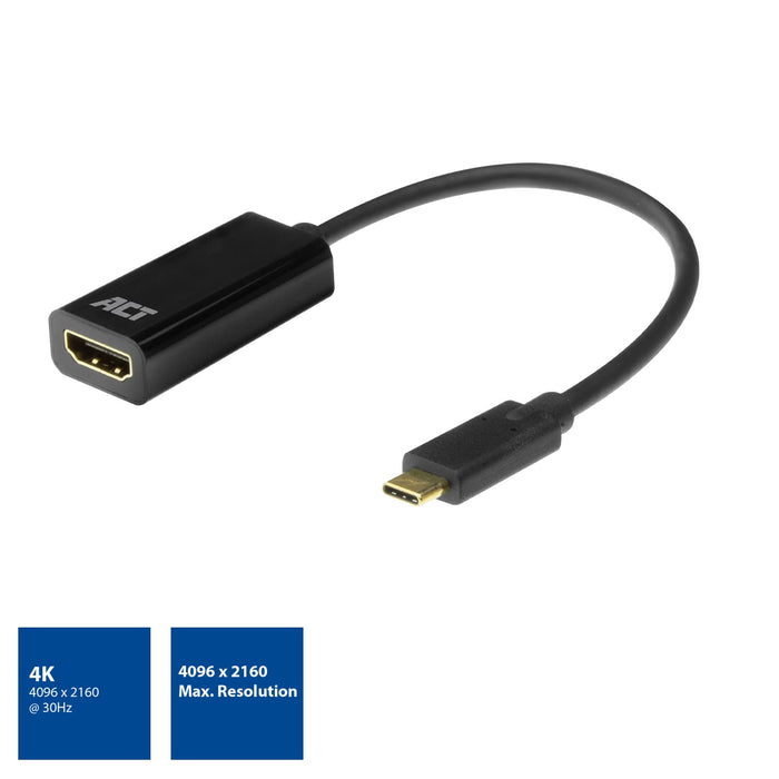 ACT USB-C Male HDMI Adapter HDMI Female AC7305 Black 15 cm