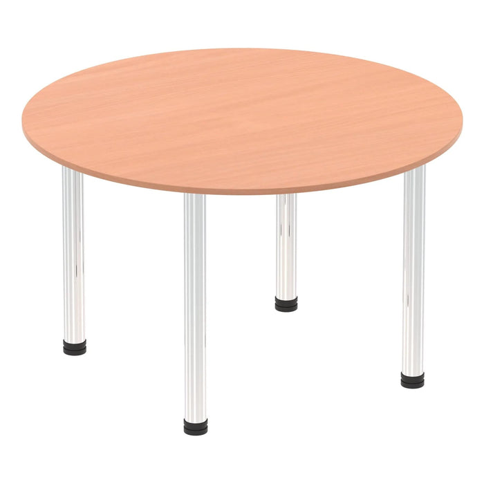 Round Meeting Table Beech MFC Post Legs Silver Impulse 1200 x 1200 x 730mm