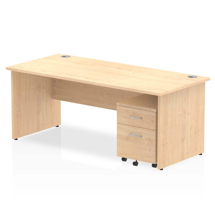 Dynamic Rectangular Straight Desk Maple MFC Panel End Leg Maple Frame Impulse 1 x 2 Drawer Mobile Pedestal Bundle 1800 x 800 x 730mm