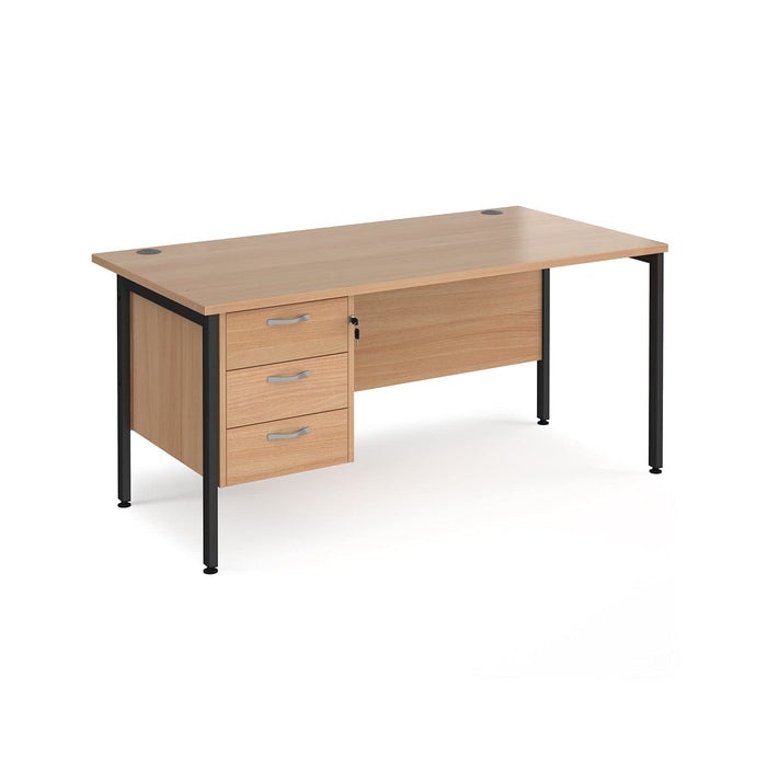 Rectangular Straight Desk Beech Wood H-Frame Legs Black Maestro 25 1600 x 800 x 725mm 3 Drawer Pedestal