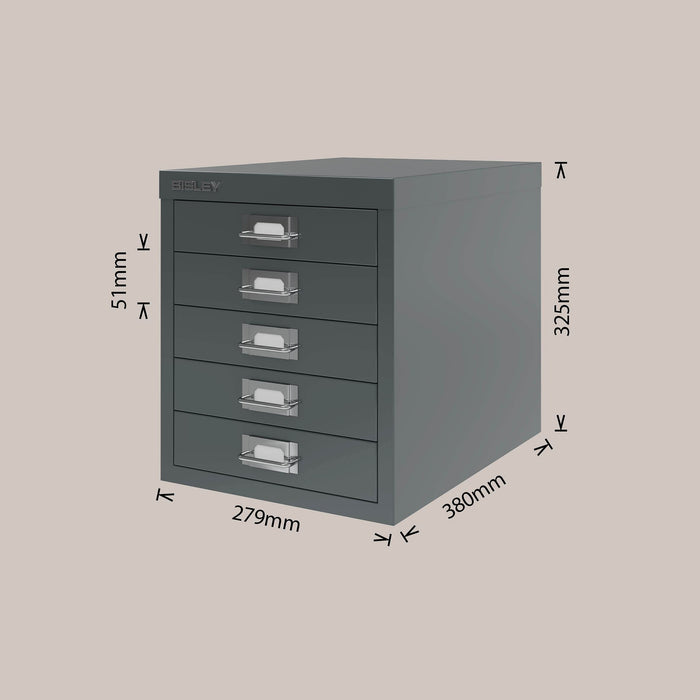 Bisley MultiDrawer Steel Desktop Drawers 5 Drawers No 279 x 380 x 325 mm Anthracite Grey