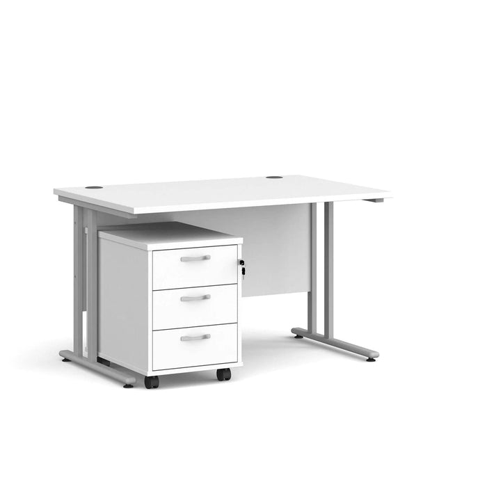 Dams International Straight Desk with 3 Drawer Pedestal SBS312WH 1,200 x 800 x 725 mm