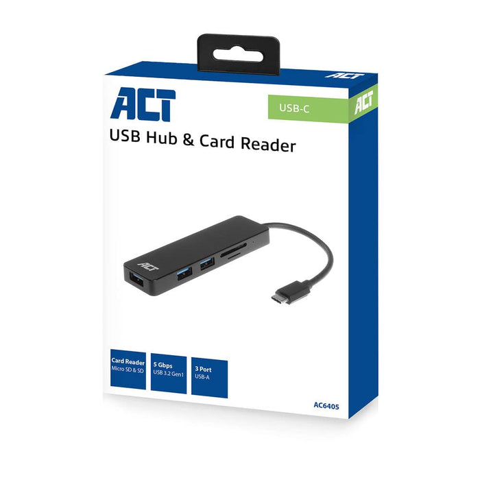 ACT Usb Hub AC6405 3 Usb,Cardreader Black