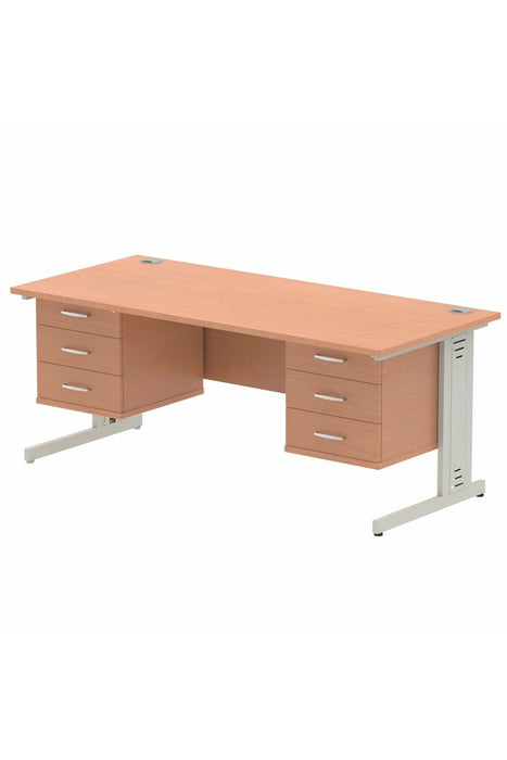 Dynamic Rectangular Office Desk Beech MFC Cable Managed Cantilever Leg Silver Frame Impulse 2 x 3 Drawer Fixed Ped 1800 x 800 x 730mm