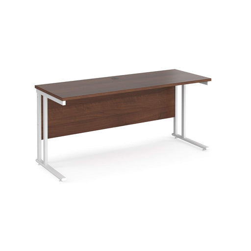 Rectangular Straight Desk with Cantilever Legs Walnut Wood White Maestro 25 1600 x 600 x 725mm