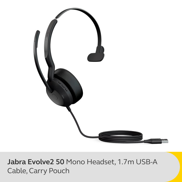 Jabra Evolve2 Wired Mono Headset Over-the-head USB-A Black