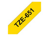 Brother TZe-651 Authentic Label Tape Self Adhesive Black Print on Yellow 24 mm x 8m