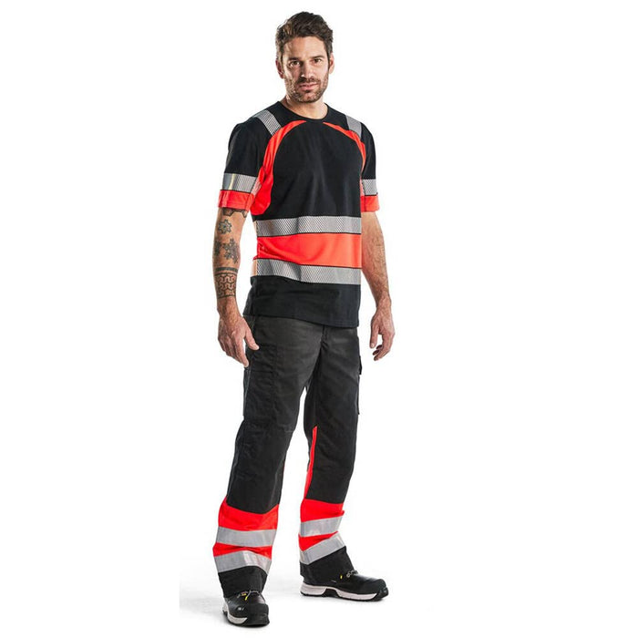 BLÅKLÄDER Trousers 15641811 Cotton, PL (Polyester) Black, Red Size 38R