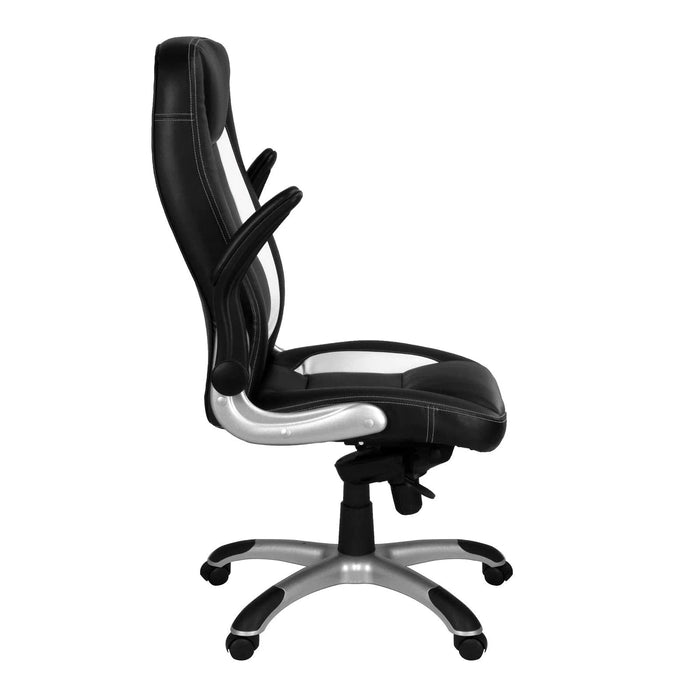 Nautilus Designs Ltd. High Back Executive Chair with Folding Arms and Satin Chrome Base - Black and White