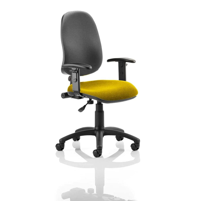 Dynamic Permanent Contact Backrest Task Operator Chair Height Adjustable Arms Eclipse I Black Back, Senna Yellow Seat High Back