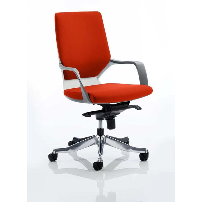 Dynamic Knee Tilt Visitor Chair Fixed Arms Xenon Tobasco Red Seat Without Headrest Medium Back