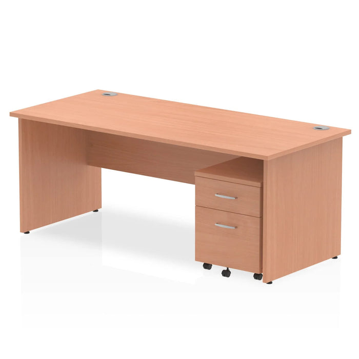 Dynamic Rectangular Straight Desk Beech MFC Panel End Leg Beech Colour Frame Impulse 1 x 2 Drawer Mobile Pedestal Bundle 1800 x 800 x 730mm