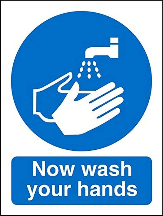 Mandatory Sign Now Wash Your Hands Plastic Blue, White 20 x 15 cm