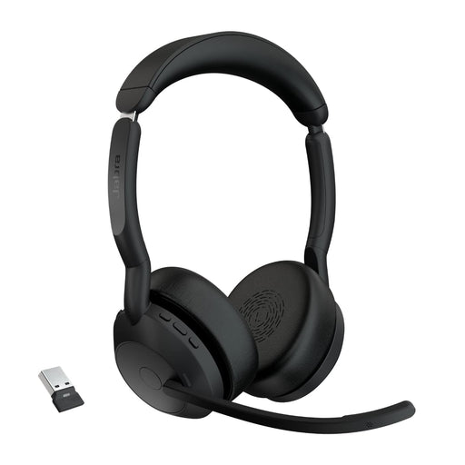 Jabra Evolve2 55 UC Stereo - Headset - on-ear - Bluetooth - wireless - active noise cancelling - USB-A - black - Optimised for UC