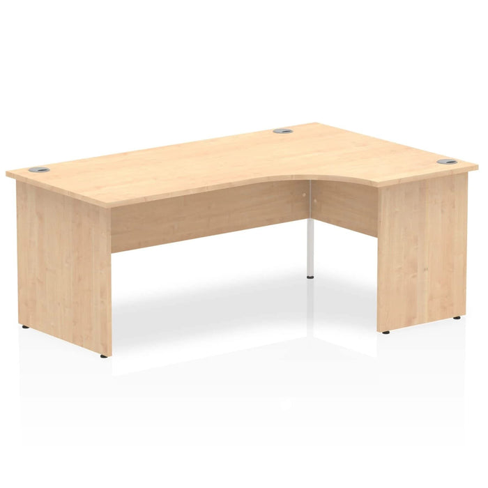 Impulse Right Crescent Office Desk W1800 x D1200 x H730mm Cable Managed Leg Grey Oak Finish White Frame - TT000164