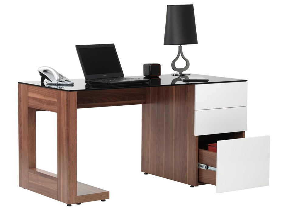 Alphason Rectangular Chunky Desk with Walnut MDF & Glass Top and 3 Drawers Sorbonne 1500 x 815 x 230mm