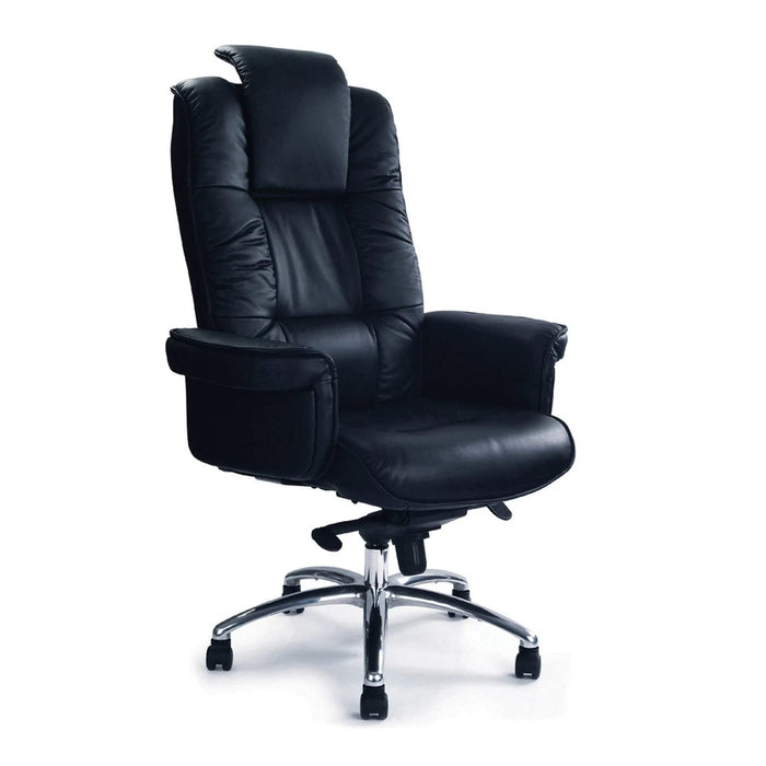 Nautilus Designs Ltd. Luxurious High Back Leather Faced Gull-Wing Executive Armchair with Adjustable Headrest and Chrome Base - Black