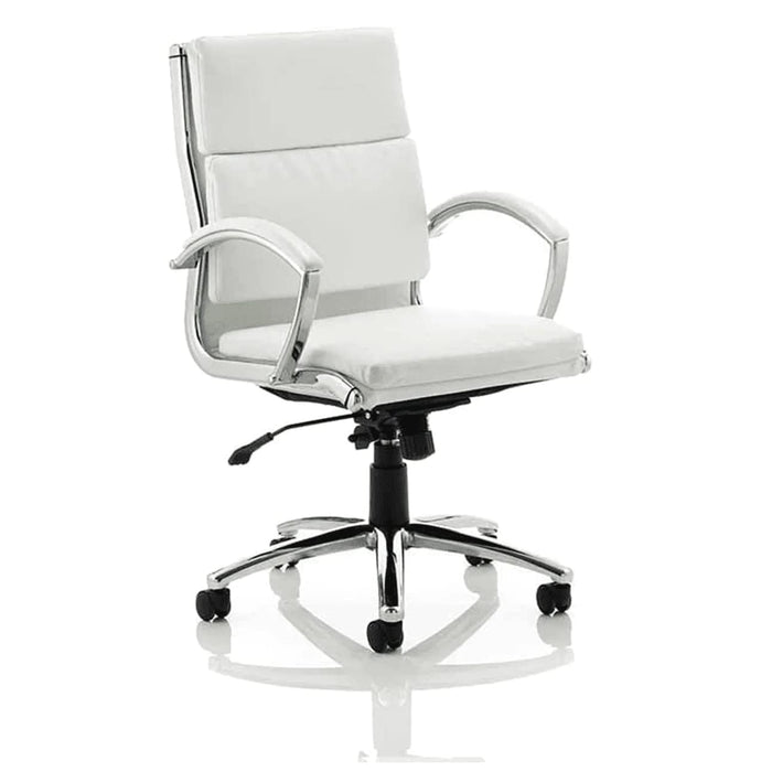 dynamic Synchro Tilt Executive Chair with Armrest and Adjustable Seat Classic Bonded Leather Medium Back White