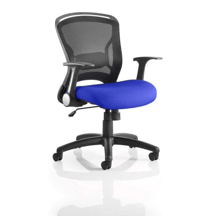 Dynamic Tilt & Lock Task Operator Chair Folding Arms Zeus Black Back, Stevia Blue Seat, Black Frame Without Headrest Medium Back