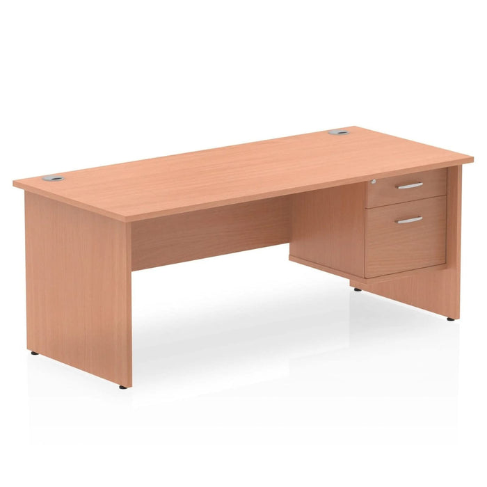 Dynamic Rectangular Office Desk Beech MFC Panel End Leg Beech Colour Frame Impulse 1 x 2 Drawer Fixed Ped 1800 x 800 x 730mm